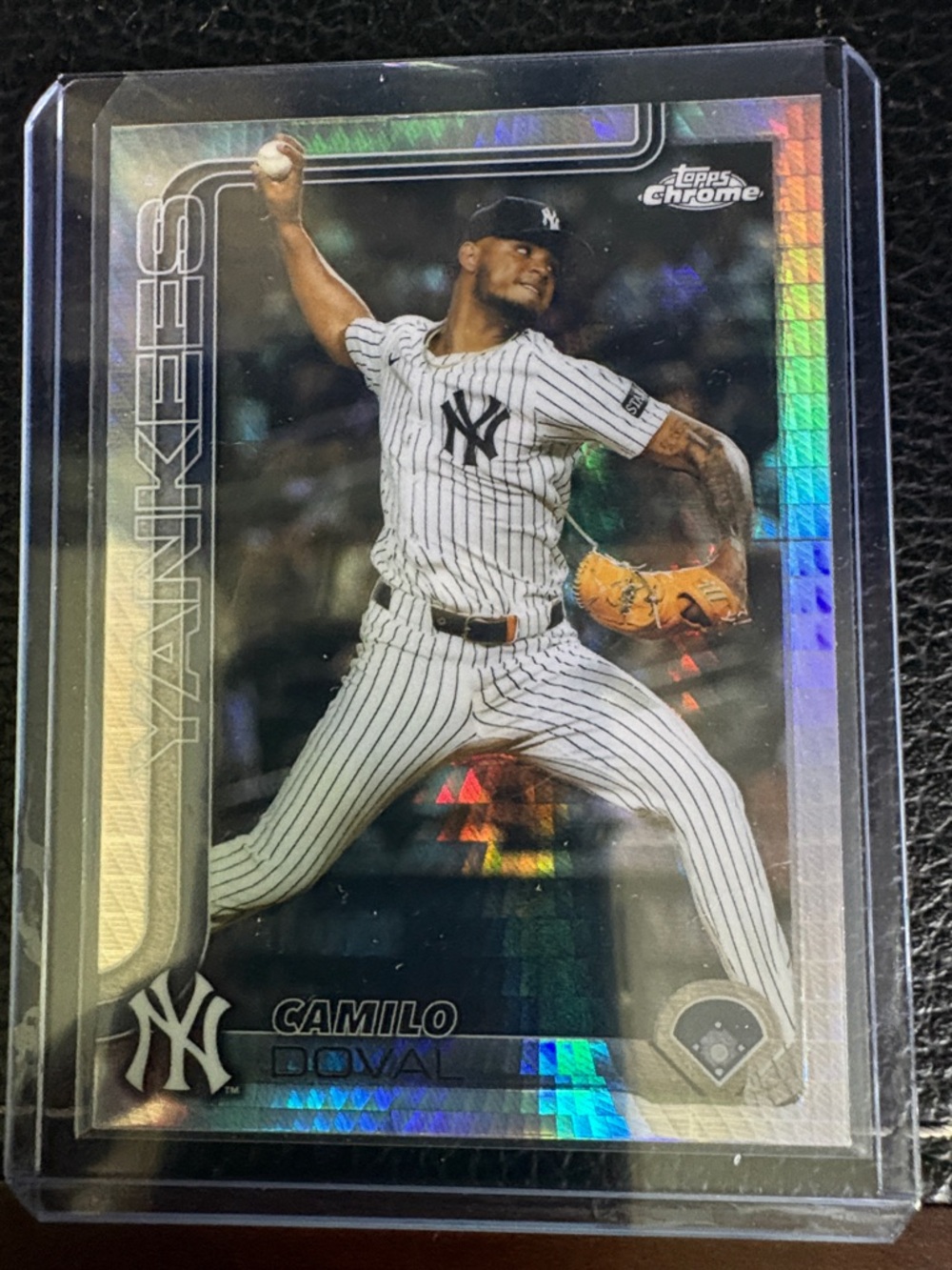 2025 Topps Chrome Camilo Doval New York Yankees Baseball Card - Holographic